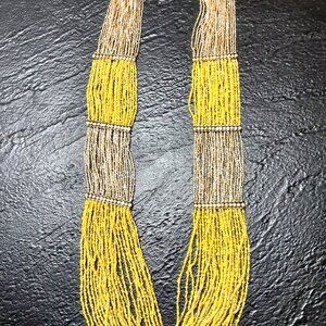 Handmade Multistrand Maasai Beaded Necklace Gold & Yellow Glass Beads 34” Long